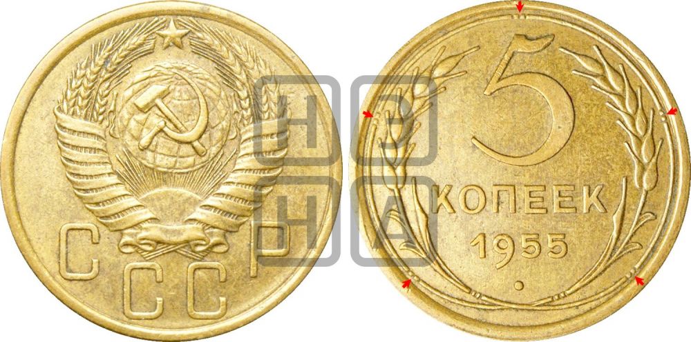 5 копеек 1955 года | Адрианов - 93а