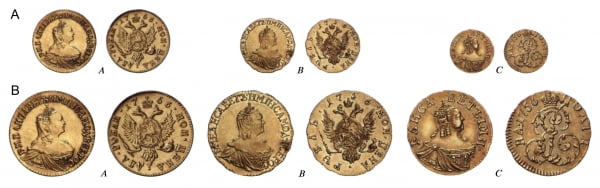 Монеты Елизаветы Петровны, предназначавшиеся для использования в дворцовом обиходе (золото)