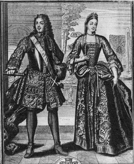 Петр I и Екатерина I. Гравюра XVIII в.