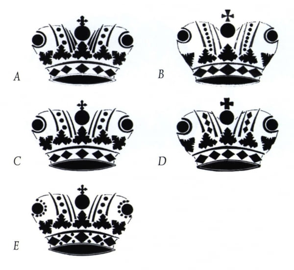Основные варианты корон на рублевиках Петра II