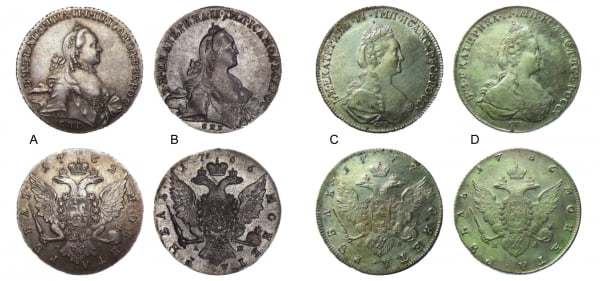 Основные монетные типы рублевиков Екатерины II
