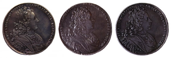Некоторые варианты портрета Петра II на рублях 1727 г. 