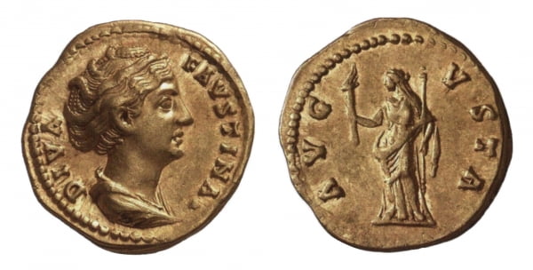 Римская монета. Портрет Фаустины Старшей
