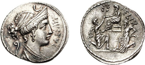 Монета с изображением сцены передачи Югурты 