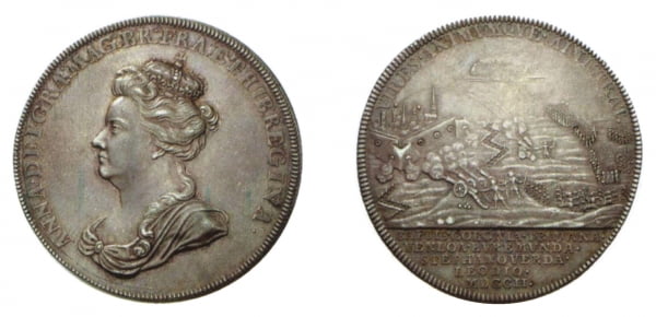 Д. Коккер Серебряная медаль 1702 г. в честь серии побед (взятие крепостей и городов на реке Маас)