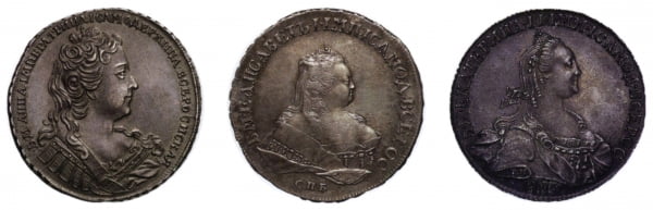 Портретная сторона рублевиков Анны Иоанновны, Елизаветы I и Екатерины II