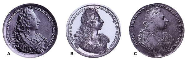 Коронационные медали Петра II и рубль Петра II, 1729 г.